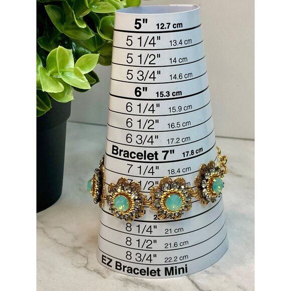 Clara Beau Gold-Tone Floral Bracelet Pacific Opal, Aqua, Swarovski Crystals -139 - Picture 5 of 7